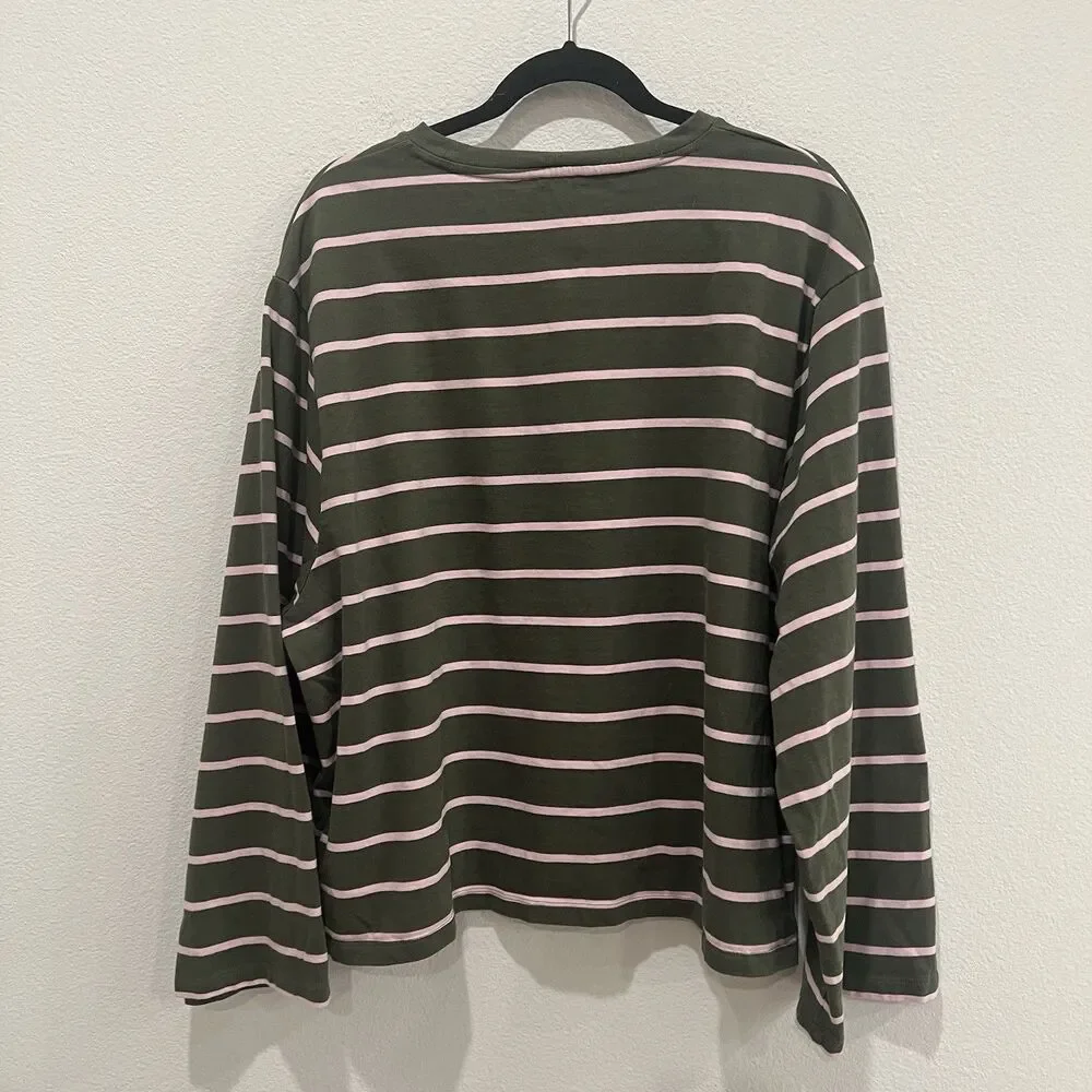 J.Crew Classic Mariner Cloth T-Shirt Womens Green Stripe Long Wide Sleeve 3X